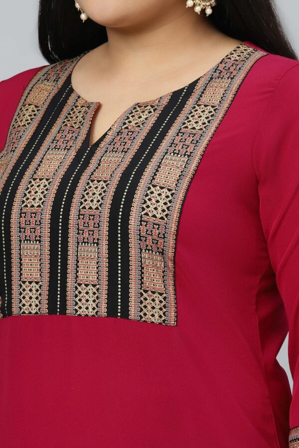 Dark Pink Colour Foil Print Straight Crepe Kurta With Pant - Image 4