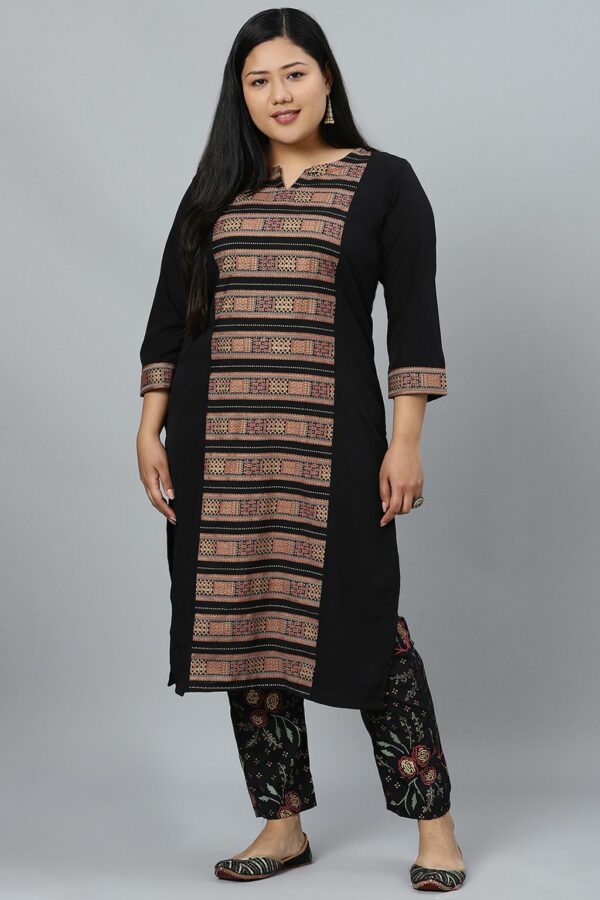 Black Colour Foil Print Straight Crepe Kurta With Pant