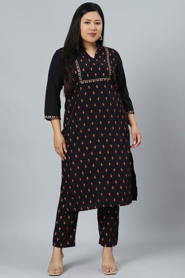 Black Crepe Foil Printed Straight Kurta With Pant Set