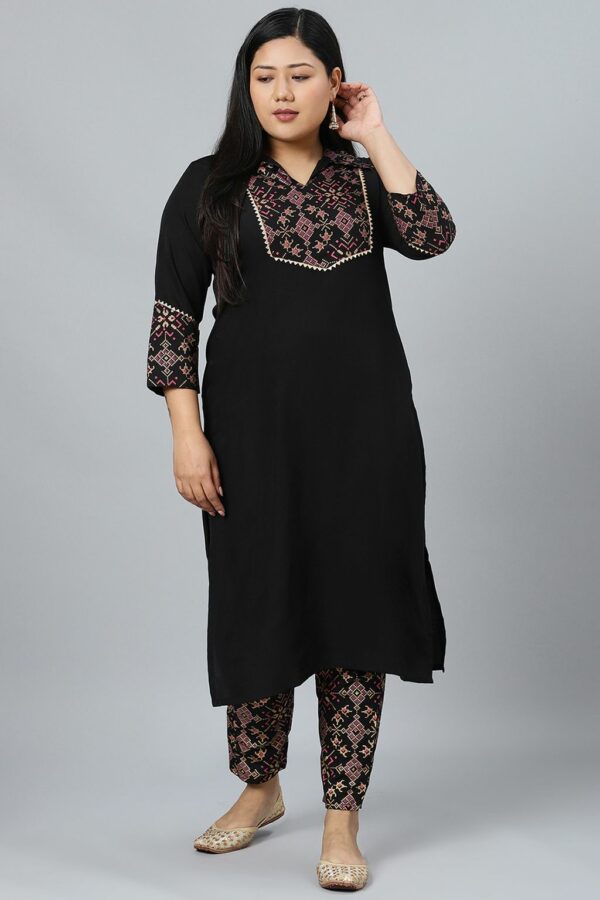 Black Crepe Foil Printed Straight Kurta With Pant Set