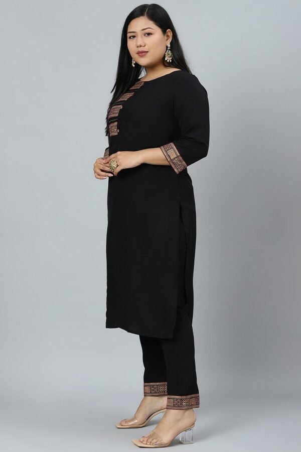 Black Crepe Foil Printed Straight Kurta With Pant Set - Image 2