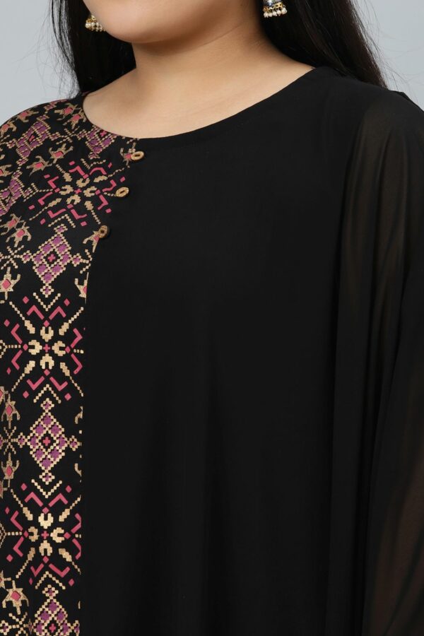 Black Georgette Foil Printed Straight Kurta With Pant Set - Image 4