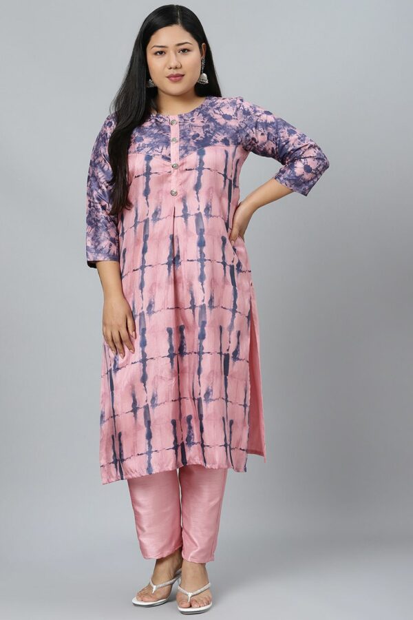 Pink Digital Print Straight Polysilk Kurta Pant Set