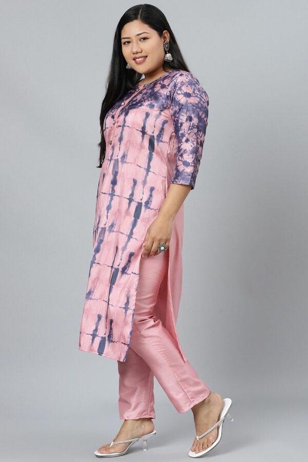 Pink Digital Print Straight Polysilk Kurta Pant Set - Image 2