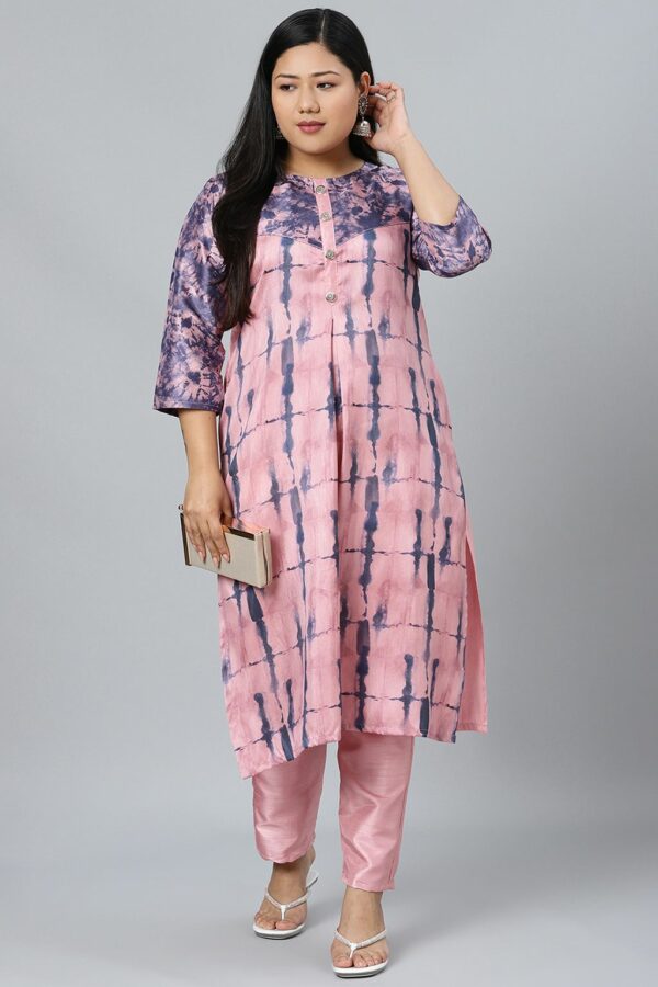 Pink Digital Print Straight Polysilk Kurta Pant Set - Image 4