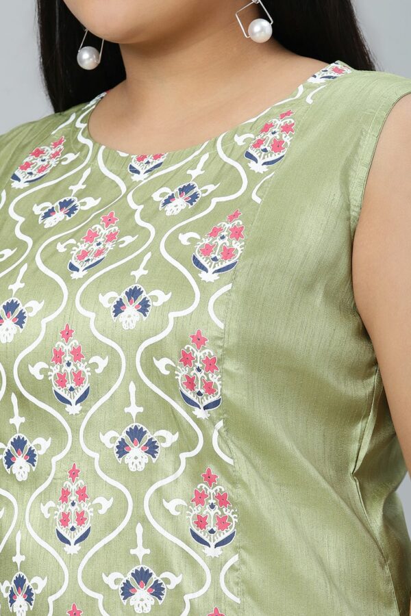 Green Colour Khadi Print Straight Polysilk Kurta With Palazzo - Image 4