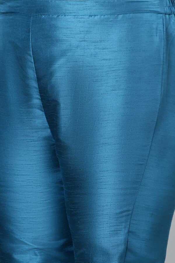 Peacock Blue Poly Silk Khadi Straight Kurta With Pant Set - Image 6