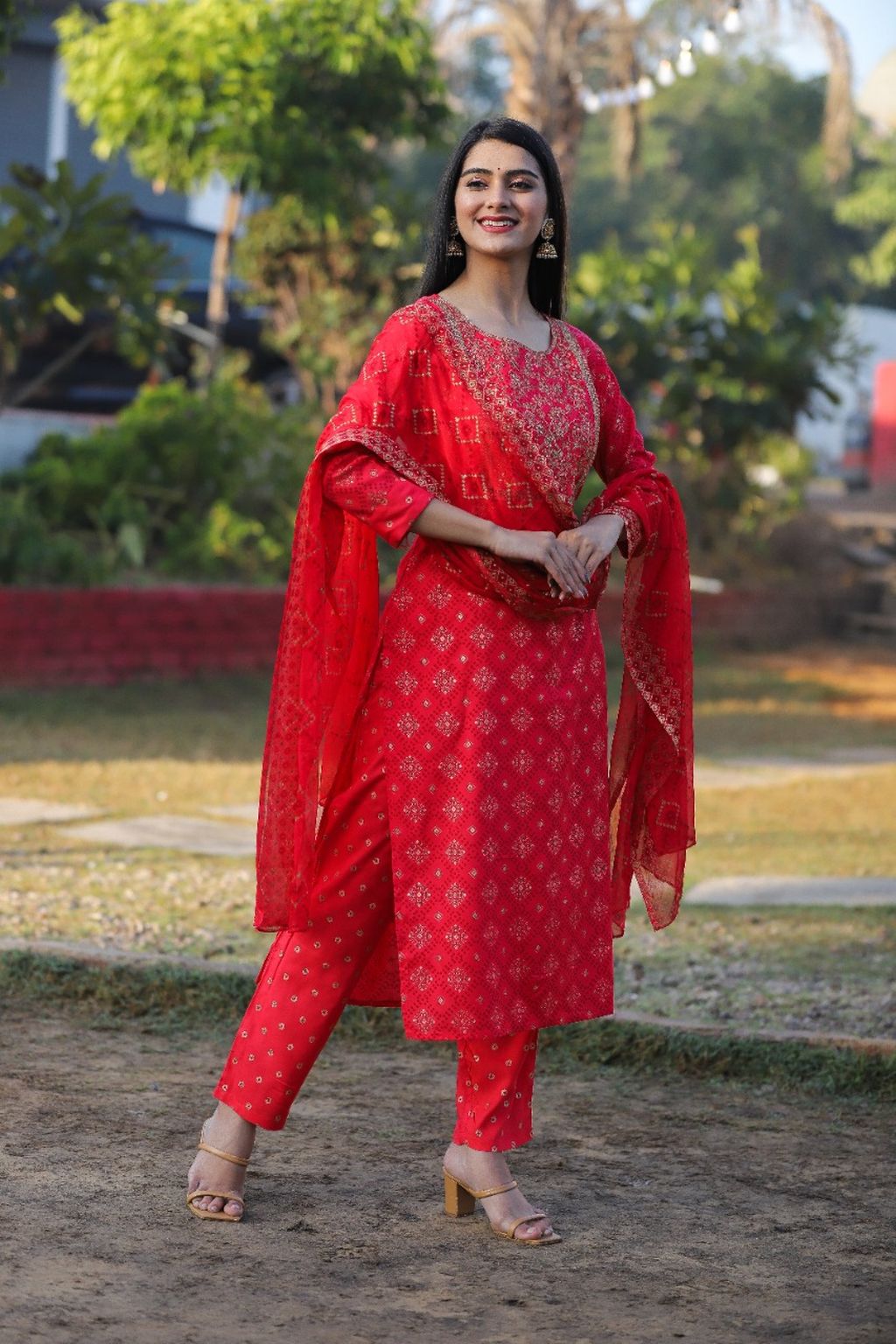 Red New Teej Collection Kurti Set With Pant And Dupatta For Women in Nepal  - Buy Women's Fashion at Best Price at Thulo.Com