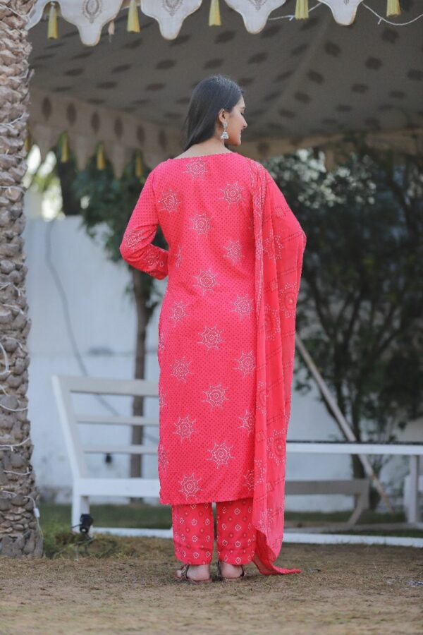 Red Rayon Kurti Set with Pant and Dupatta - Image 2