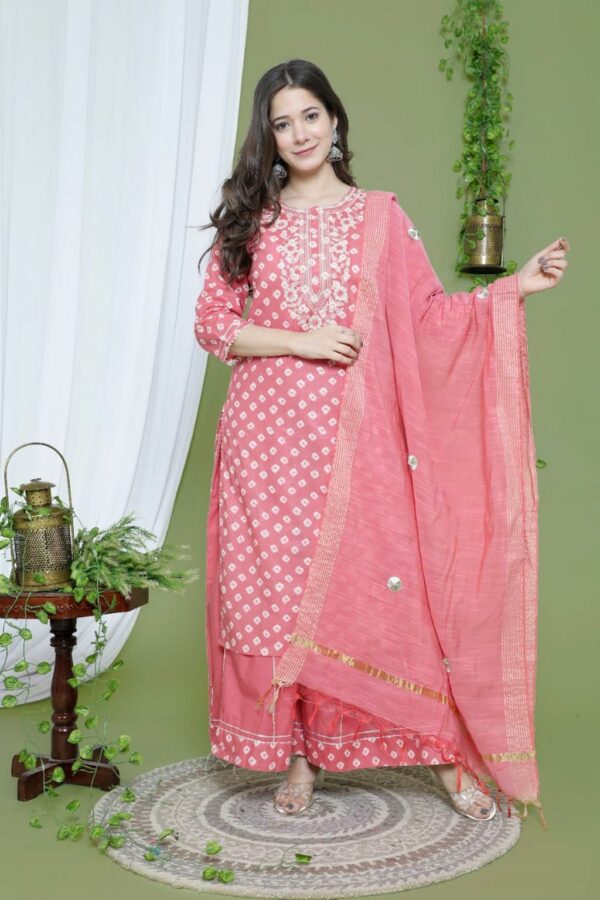 Pink Fashionable Cotton Kurti Set with Sharara and Dupatta