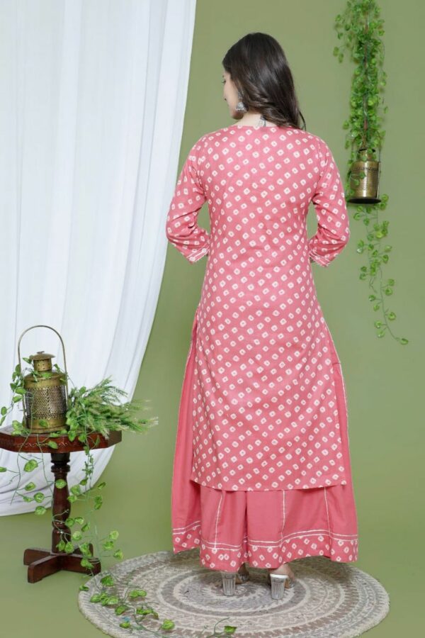 Pink Fashionable Cotton Kurti Set with Sharara and Dupatta - Image 2