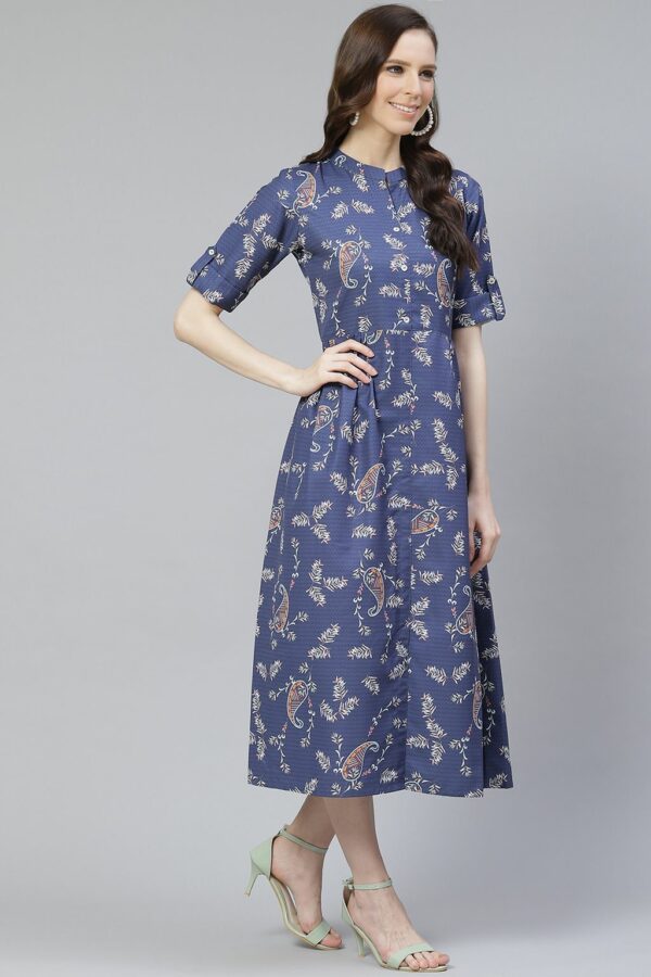 Poly Rayon Navy Blue Colored Digital Printed Flared Ethnic Kurta / Ethnic Dress - Image 2