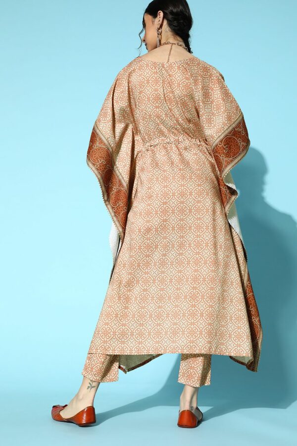 Rust Color Digital Print Kaftan Style Kurta And Pant Set - Image 3