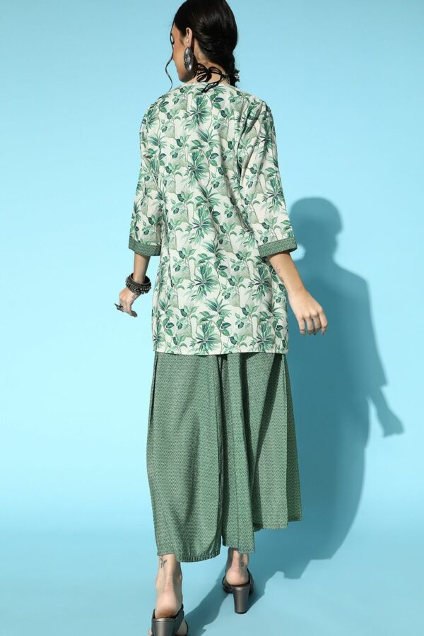 Green Color Digital Print Jacket Style Kurta And Palazzo Set - Image 3