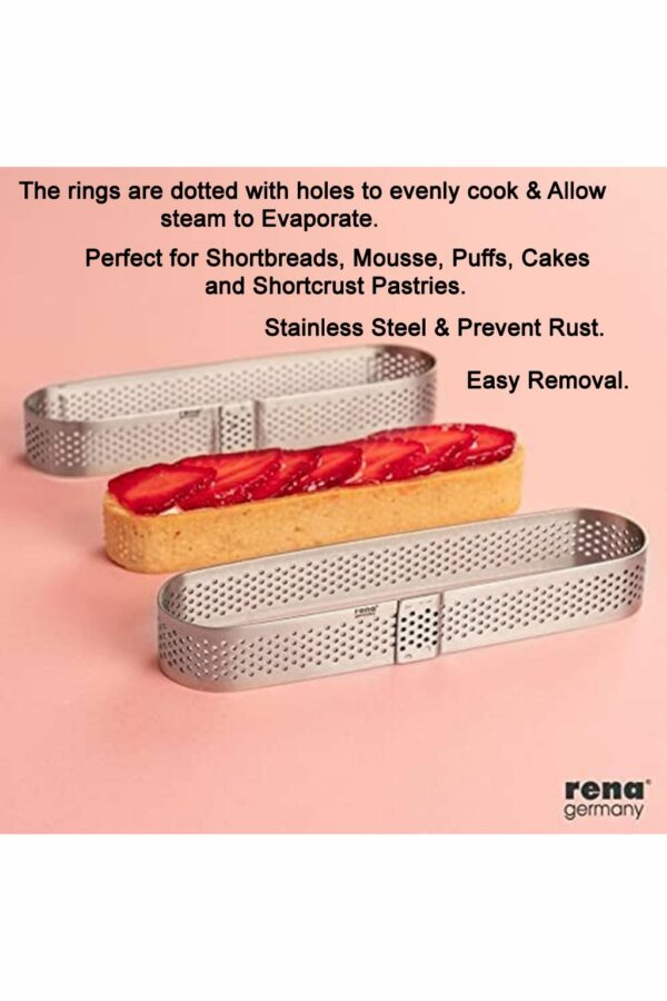 Perforated Tart Ring - Tart Ring for Baking - Oval Tart Mould - Cake Mousse Ring Mold - 3 Pieces Set (145x20 mm) - Image 2