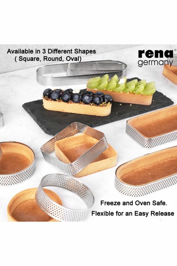 Perforated Tart Ring - Tart Ring for Baking - Oval Tart Mould - Cake Mousse Ring Mold - 3 Pieces Set (145x20 mm) - Image 3