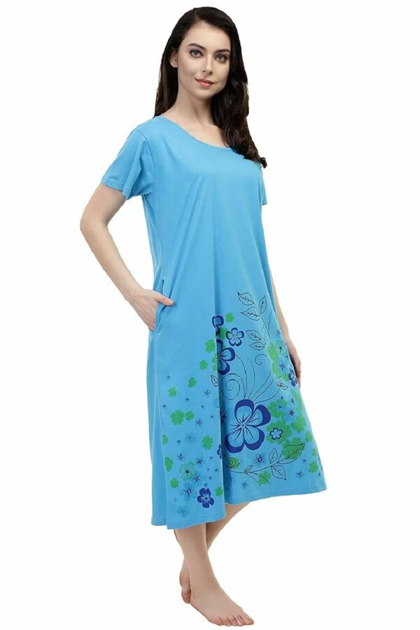 Short Nighty For Women - Printed Night Dress - Cotton Nightwear Gown