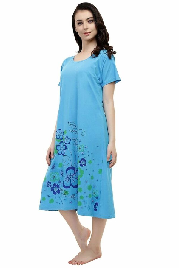 Short Nighty For Women - Printed Night Dress - Cotton Nightwear Gown - Image 2