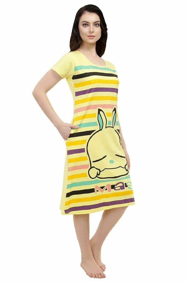 Short Nighty For Women - Printed Night Dress - Cotton Nightwear Gown