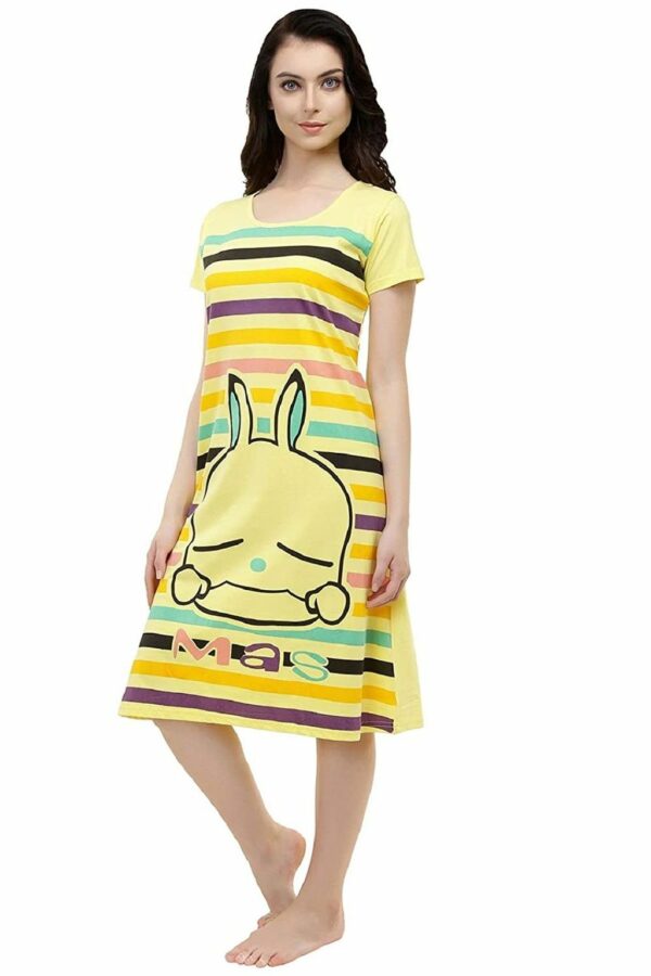 Short Nighty For Women - Printed Night Dress - Cotton Nightwear Gown - Image 2