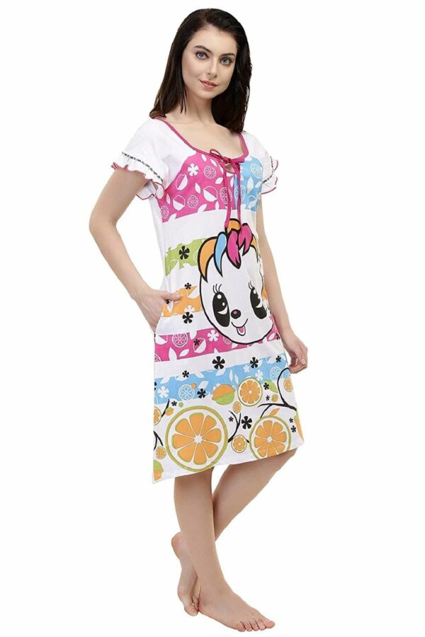 Short Nighty For Women - Printed Night Dress - Cotton Nightwear Gown