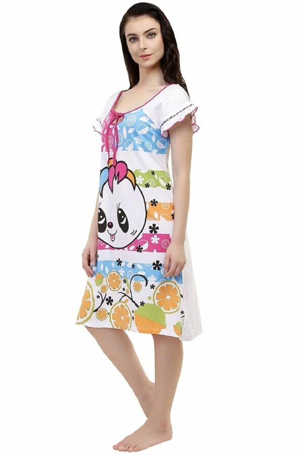 Short Nighty For Women - Printed Night Dress - Cotton Nightwear Gown - Image 2