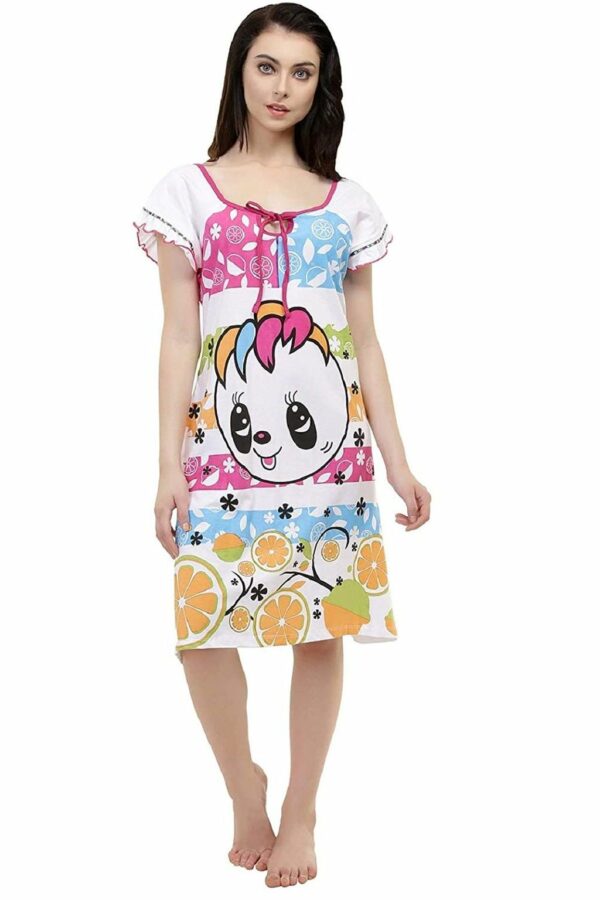 Short Nighty For Women - Printed Night Dress - Cotton Nightwear Gown - Image 5