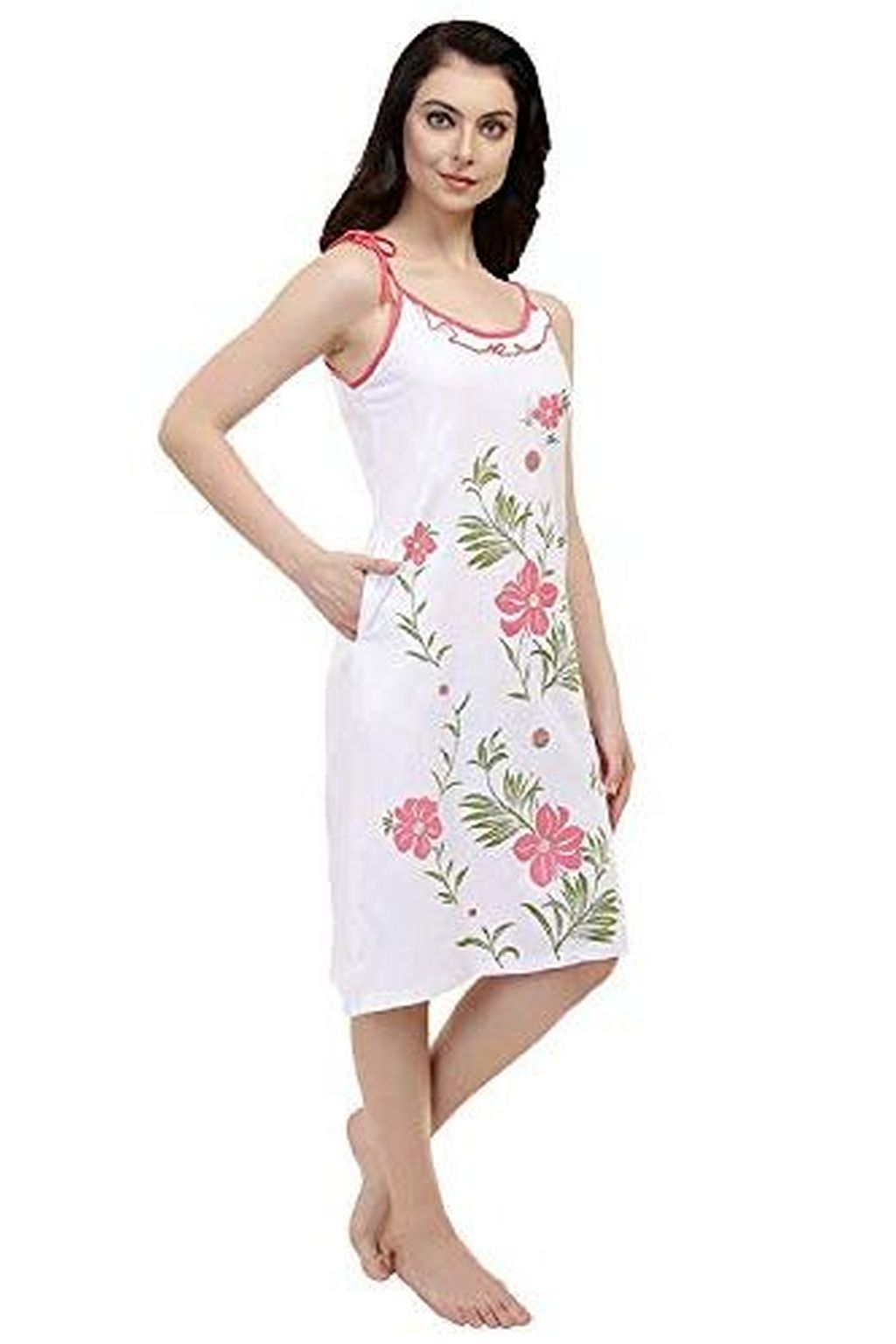 Buy Zairra Women's Cotton Embroidered Maxi Night Gown  (ZRN0070_Multicoloured) at Amazon.in
