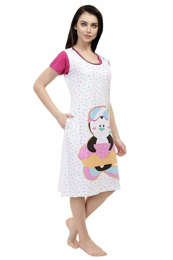 Short Nighty For Women - Printed Night Dress - Cotton Nightwear Gown