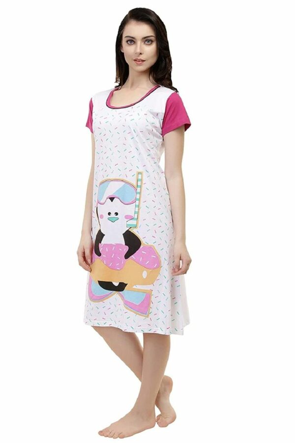 Short Nighty For Women - Printed Night Dress - Cotton Nightwear Gown - Image 2