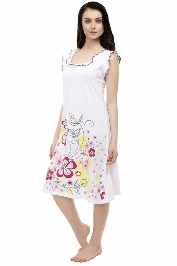 Short Nighty For Women - Printed Night Dress - Cotton Nightwear Gown - Image 2