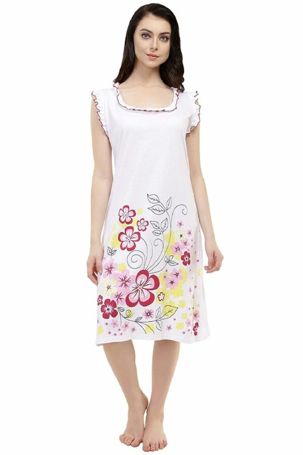 Short Nighty For Women - Printed Night Dress - Cotton Nightwear Gown - Image 5