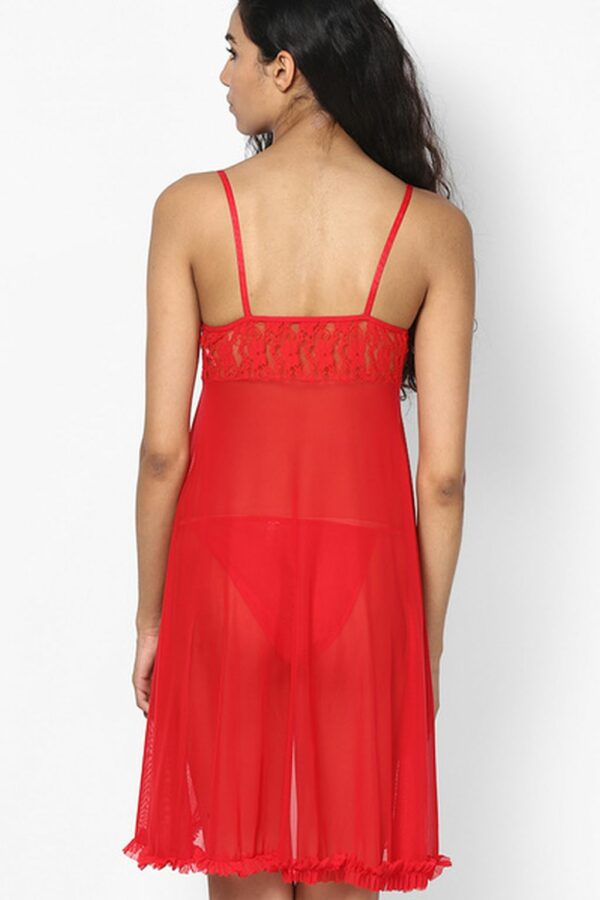 Red Baby Doll Full Sheer Fabric Sexy Nighty - Fancy Lingerie Knee Sleep Gown - Night Dress for Women - Image 3