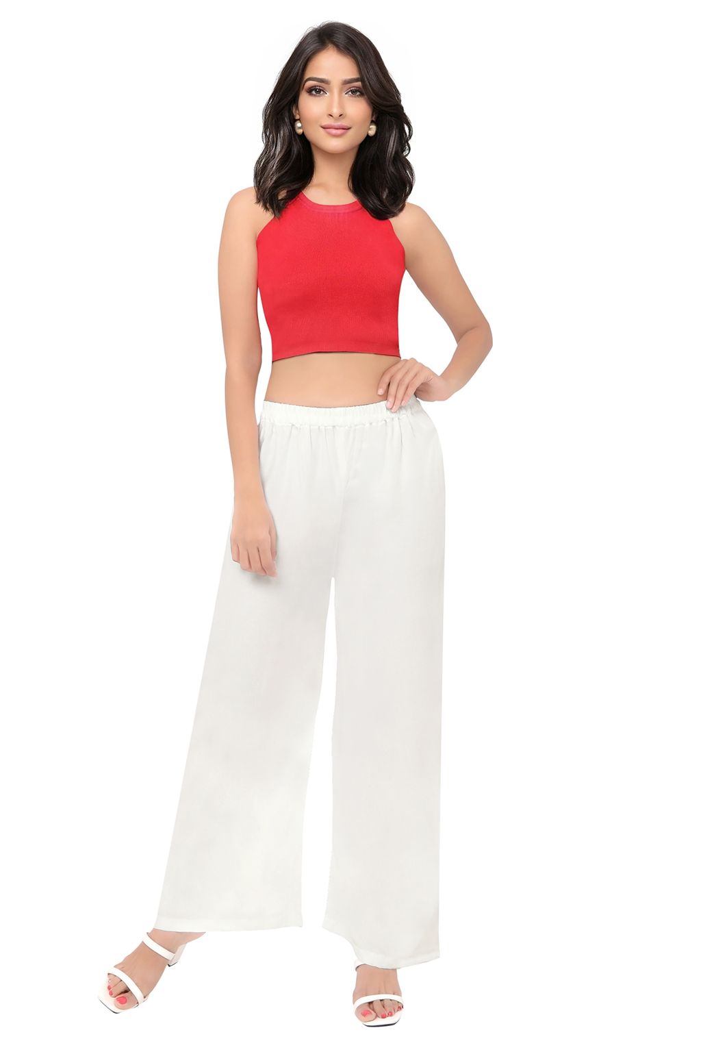 Buy White Chanderi (60% + 40% Cotton) High Waisted Flared Pant For Women by  DHI Online at Aza Fashions.