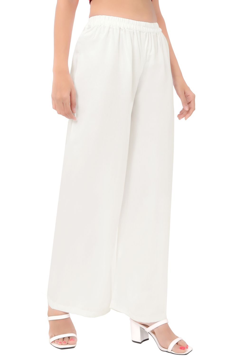 Buy Women's Rayon White Palazzo Pants with Single Lace - Relaxed Fit (XS)  at Amazon.in