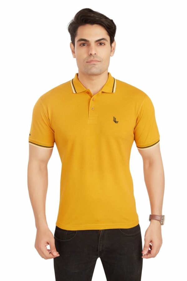 Mustard Yellow Double Line Collared Men's Polo T-Shirt