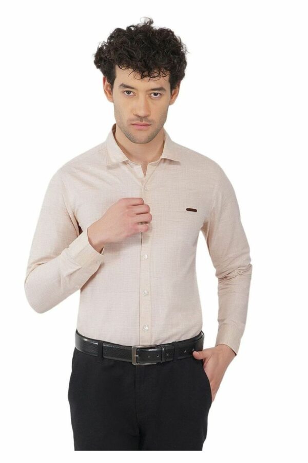 Cream Cotton Linen Cambrey slim Fit Shirt - Image 3