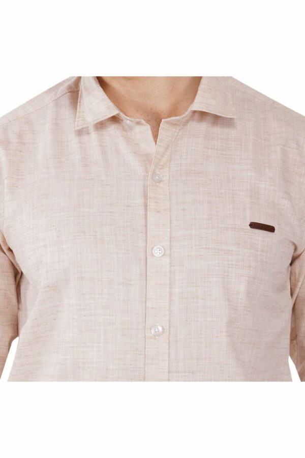 Cream Cotton Linen Cambrey slim Fit Shirt - Image 6