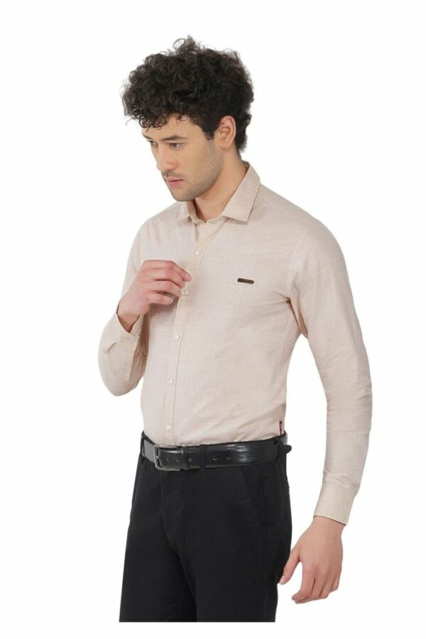 Cream Cotton Linen Cambrey slim Fit Shirt