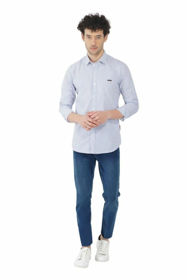 White Thin Striped Formal Slim Fit Shirt for Men - Image 2