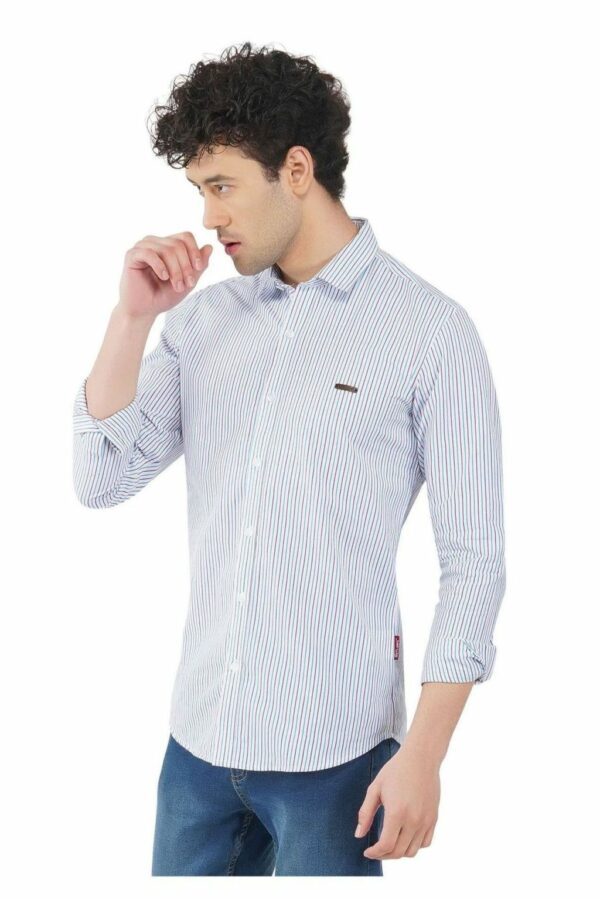 White Thin Striped Formal Slim Fit Shirt for Men - Image 3