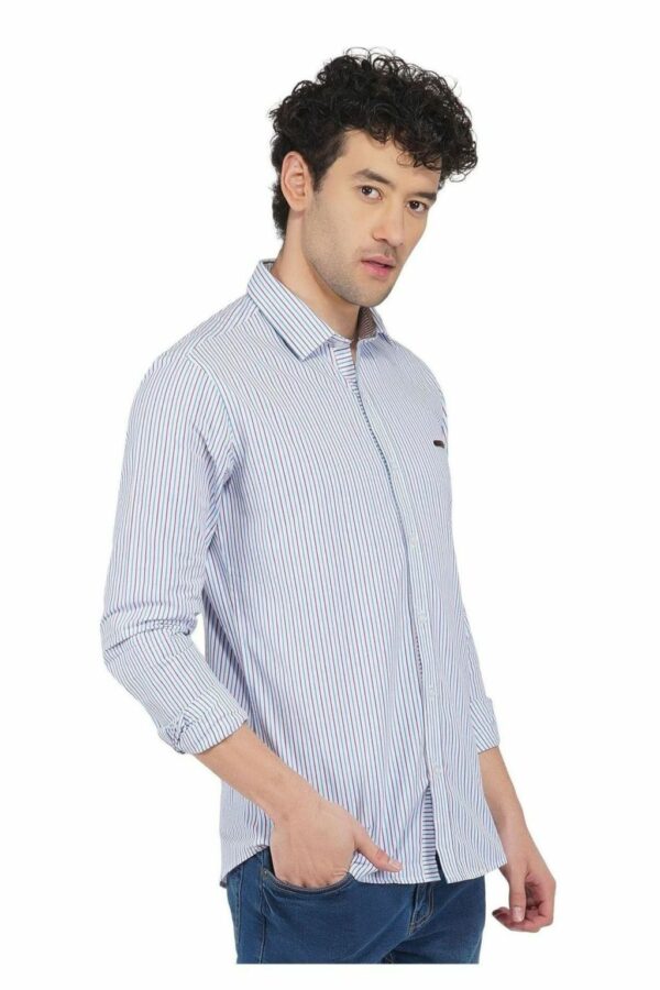 White Thin Striped Formal Slim Fit Shirt for Men - Image 4