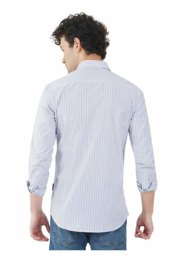 White Thin Striped Formal Slim Fit Shirt for Men - Image 5