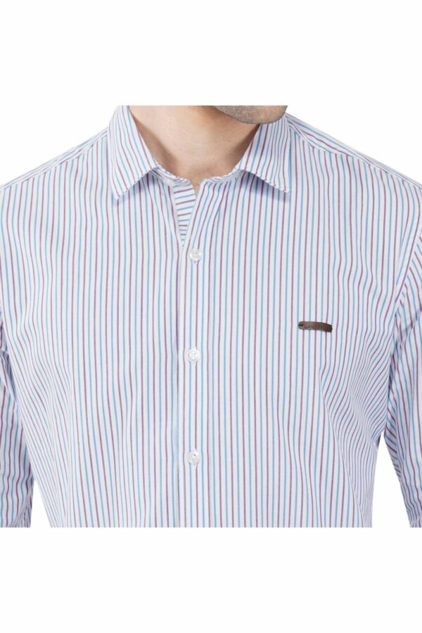 White Thin Striped Formal Slim Fit Shirt for Men - Image 6