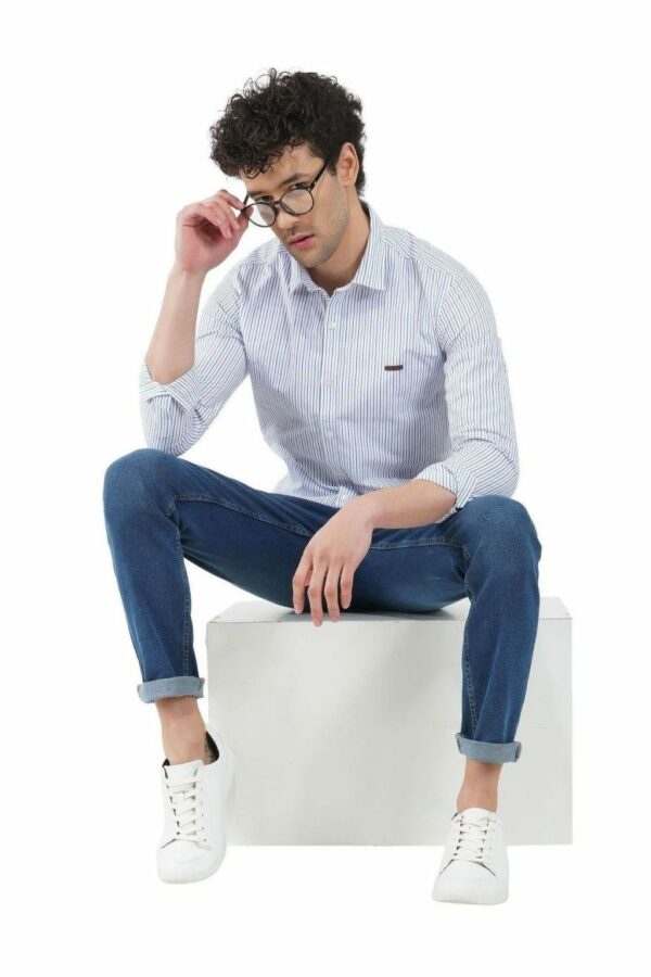 White Thin Striped Formal Slim Fit Shirt for Men - Image 7