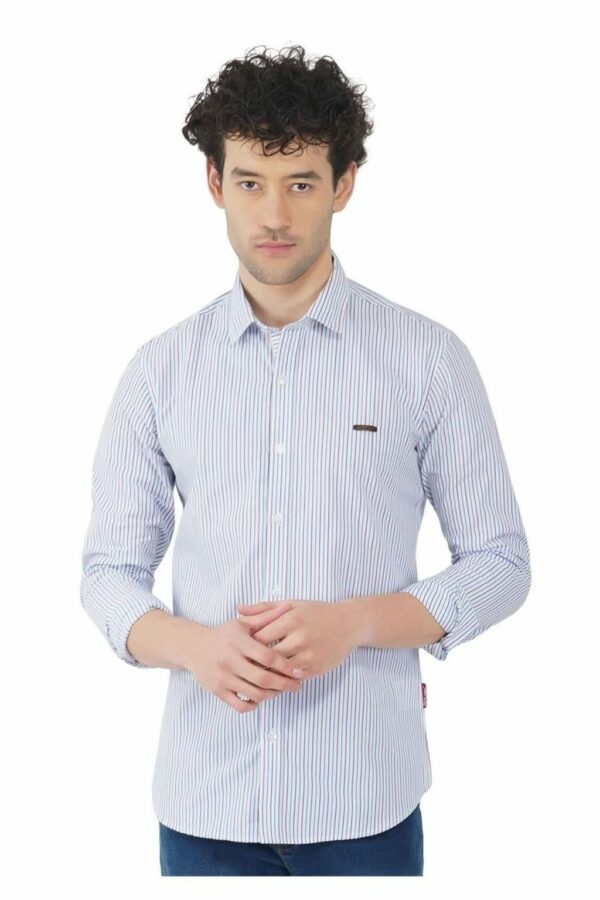 White Thin Striped Formal Slim Fit Shirt for Men