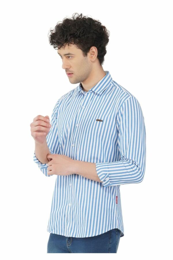 Light Blue & White Striped Formal Slim Fit Shirt for Men - Image 4