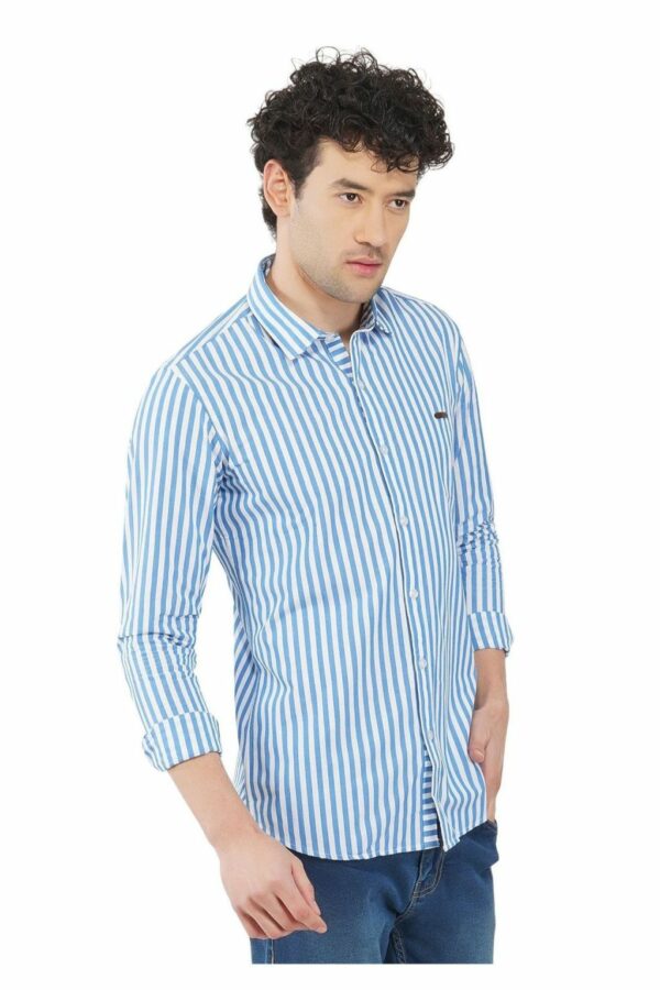 Light Blue & White Striped Formal Slim Fit Shirt for Men - Image 5