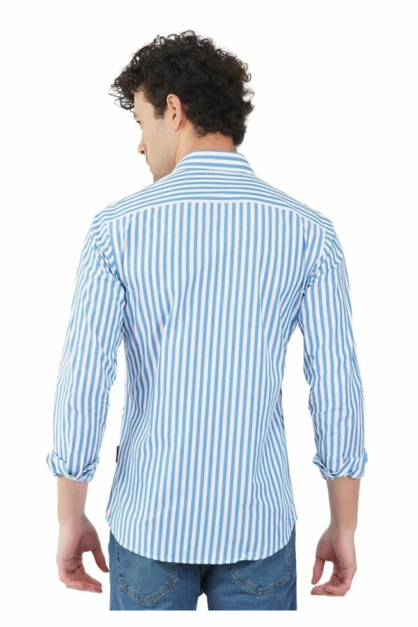 Light Blue & White Striped Formal Slim Fit Shirt for Men - Image 6