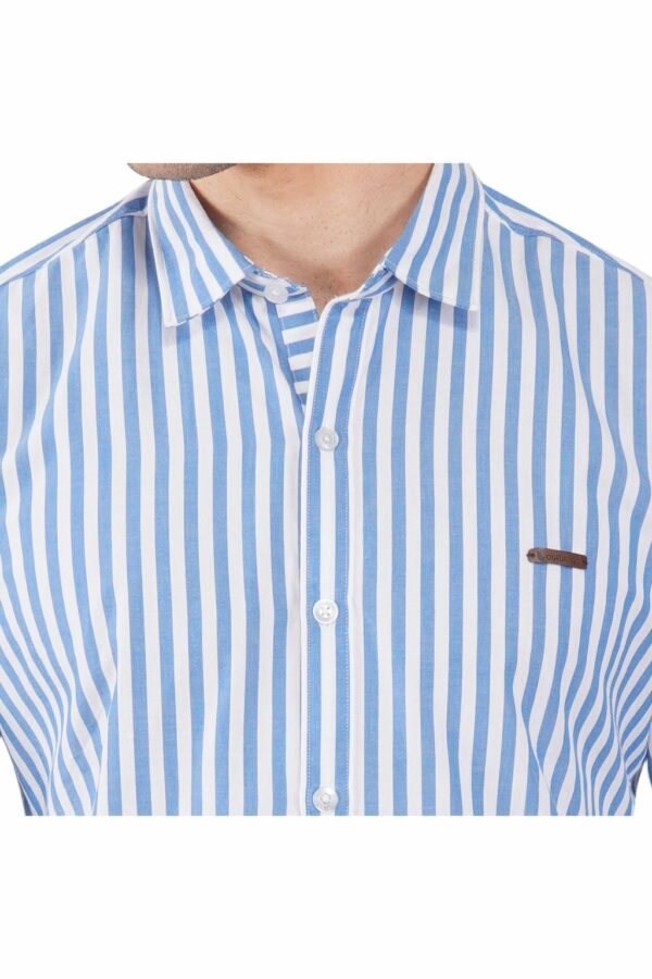 Light Blue & White Striped Formal Slim Fit Shirt for Men - Image 7